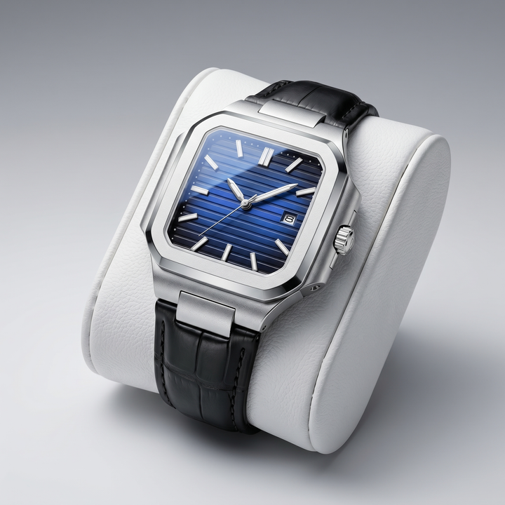 Men's Silver Square Date Watch | Celestiella