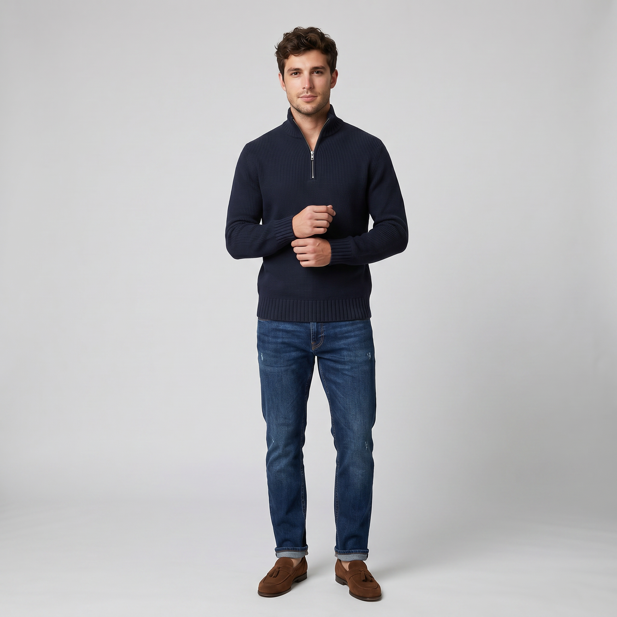 Men's Slim Fit Zip-Neck Jumper | Celestiella