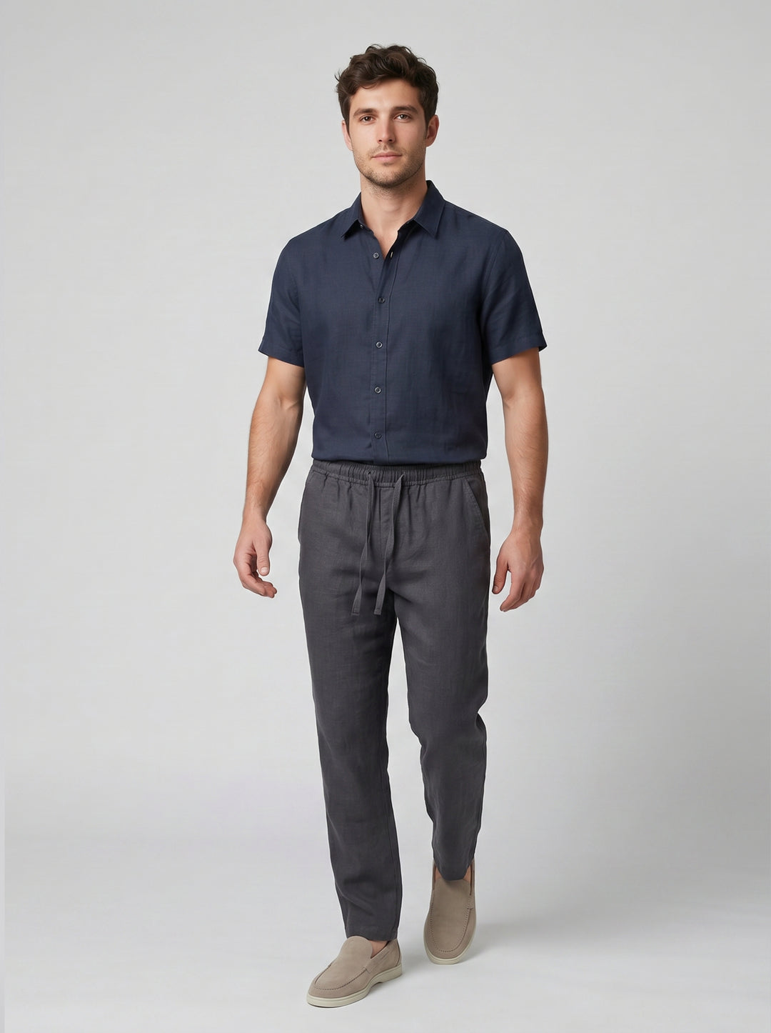 Men's Slim-Fit Linen Drawstring Trousers – Breathable Cool Summer
