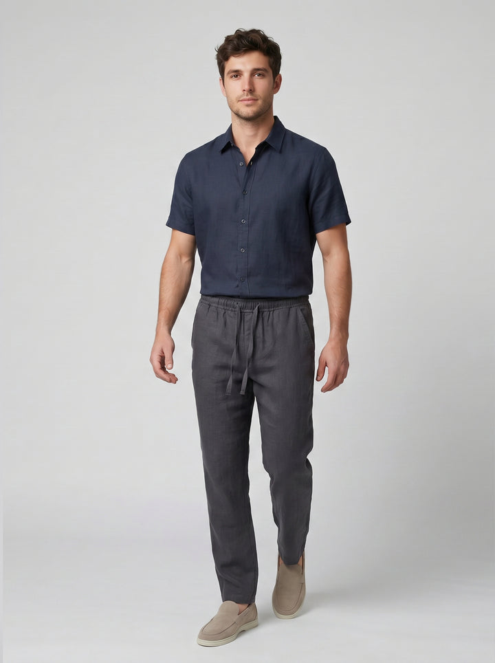 Men's Slim-Fit Linen Drawstring Trousers – Breathable Cool Summer