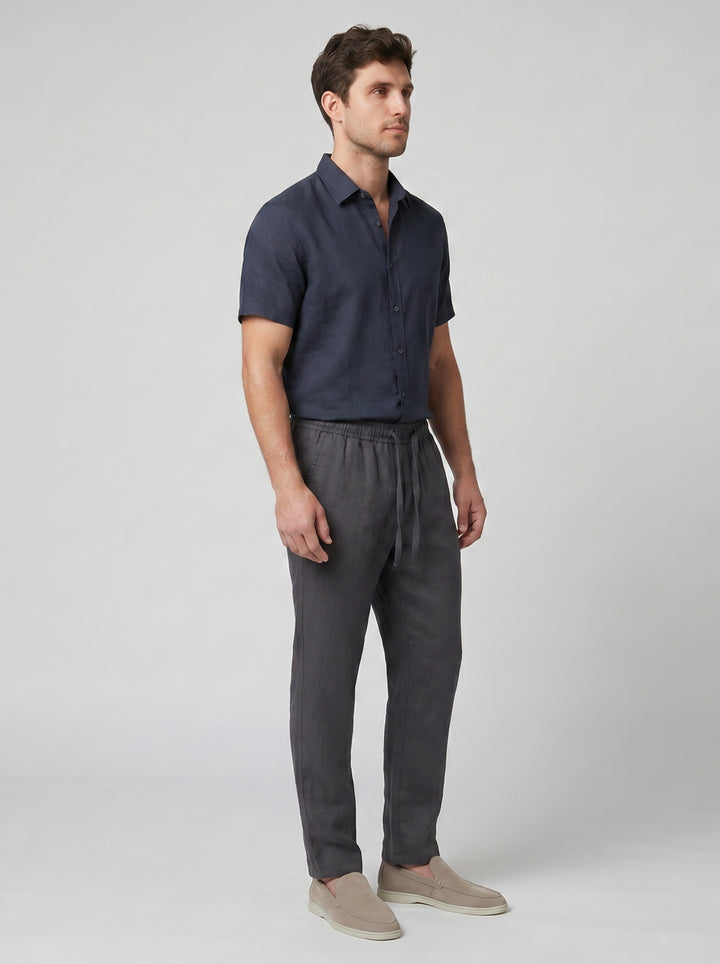 Men's Slim-Fit Linen Drawstring Trousers – Breathable Cool Summer