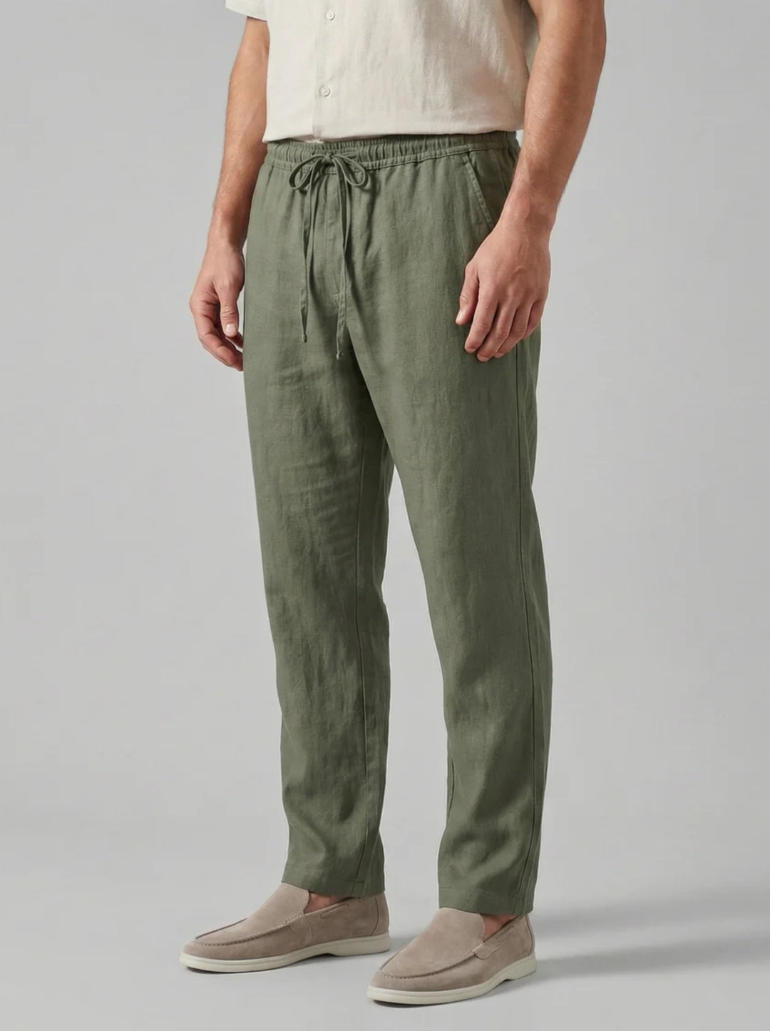 Men's Slim-Fit Linen Drawstring Trousers – Breathable Cool Summer
