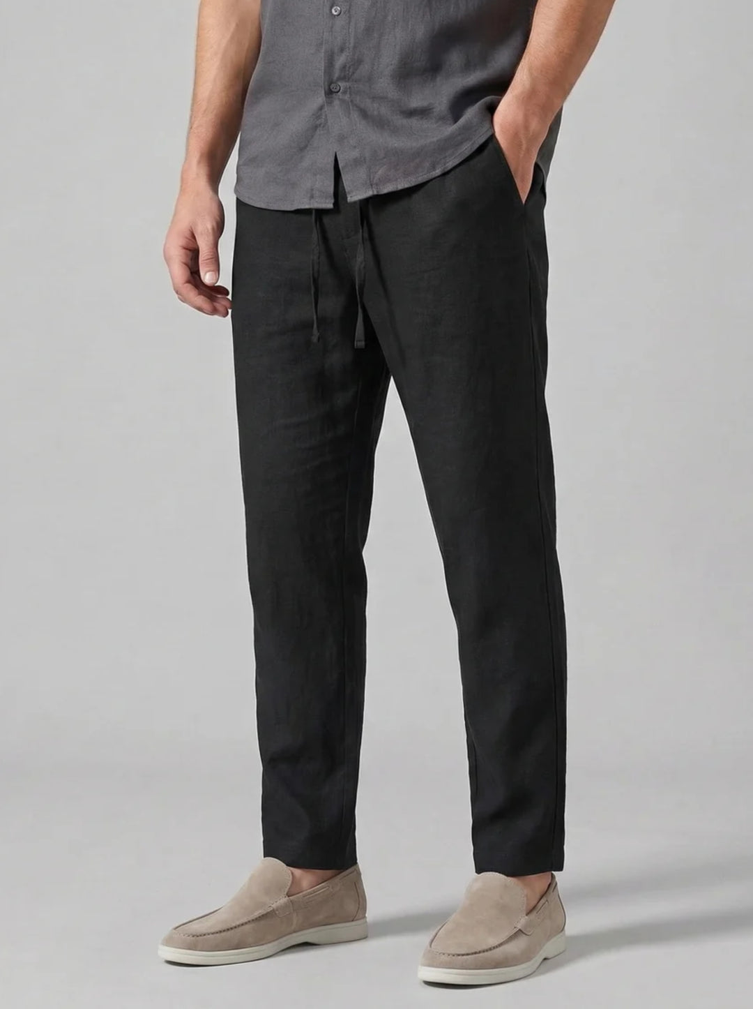 Men's Slim-Fit Linen Drawstring Trousers – Breathable Cool Summer