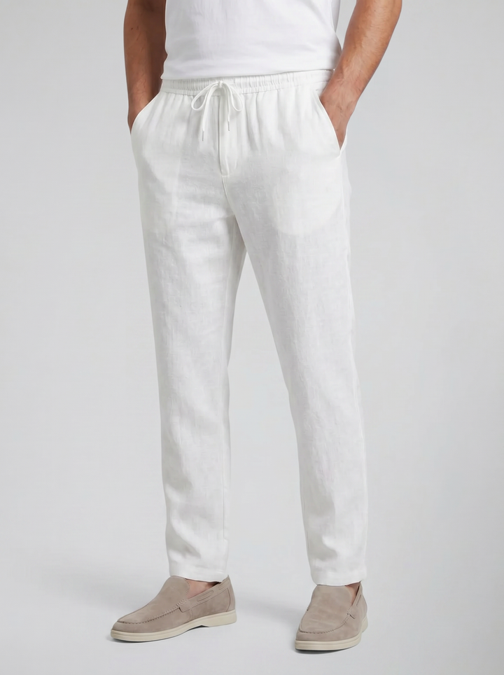 Men's Slim-Fit Linen Drawstring Trousers – Breathable Cool Summer