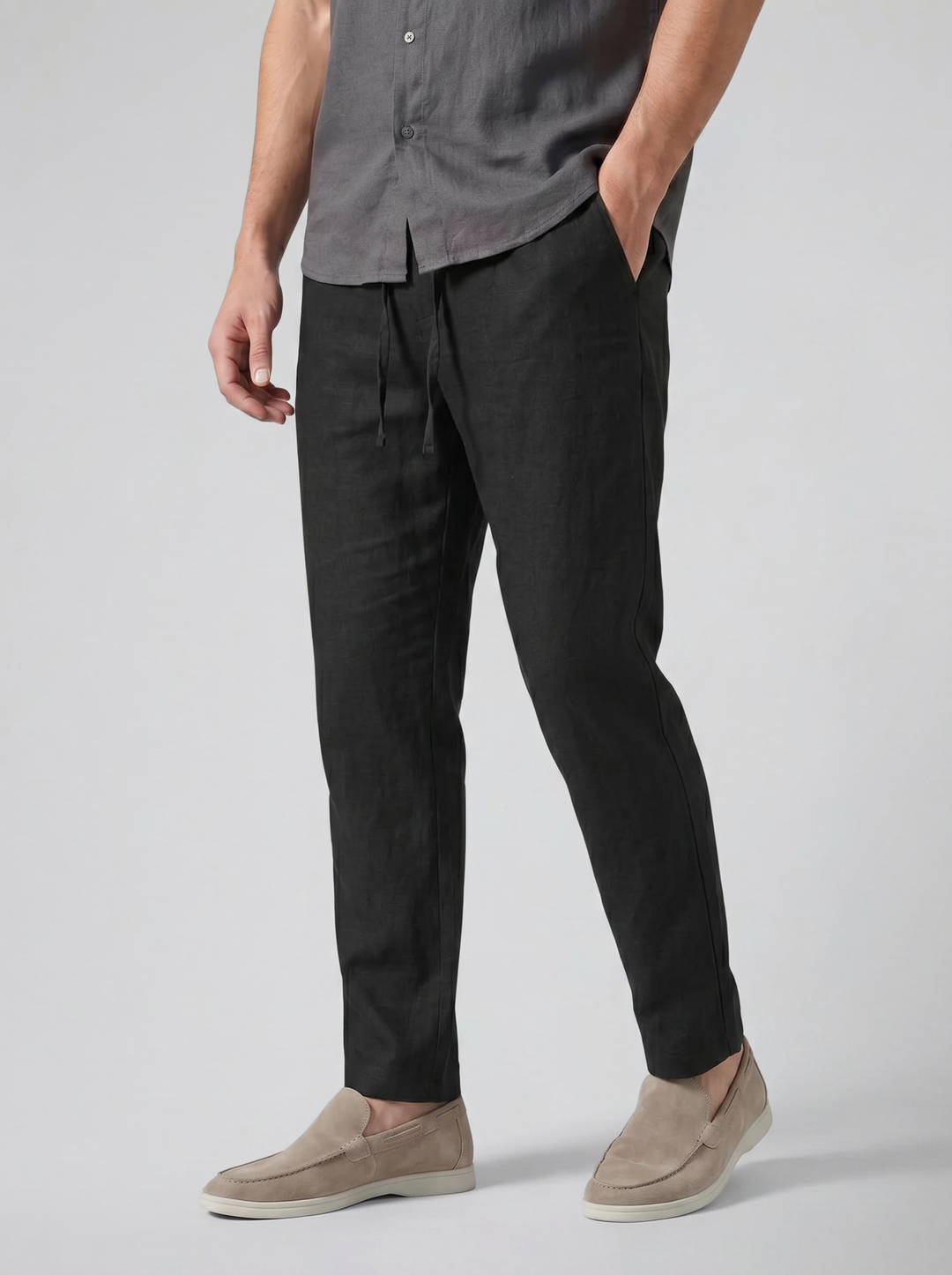 Men's Slim-Fit Linen Drawstring Trousers – Breathable Cool Summer