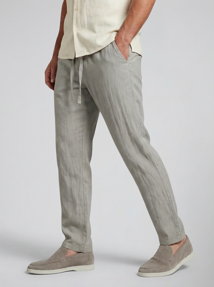 Men's Slim-Fit Linen Drawstring Trousers – Breathable Cool Summer