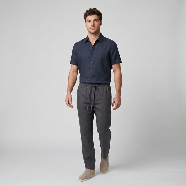Men’s Slim-Fit Linen Drawstring Trousers | Celestiella