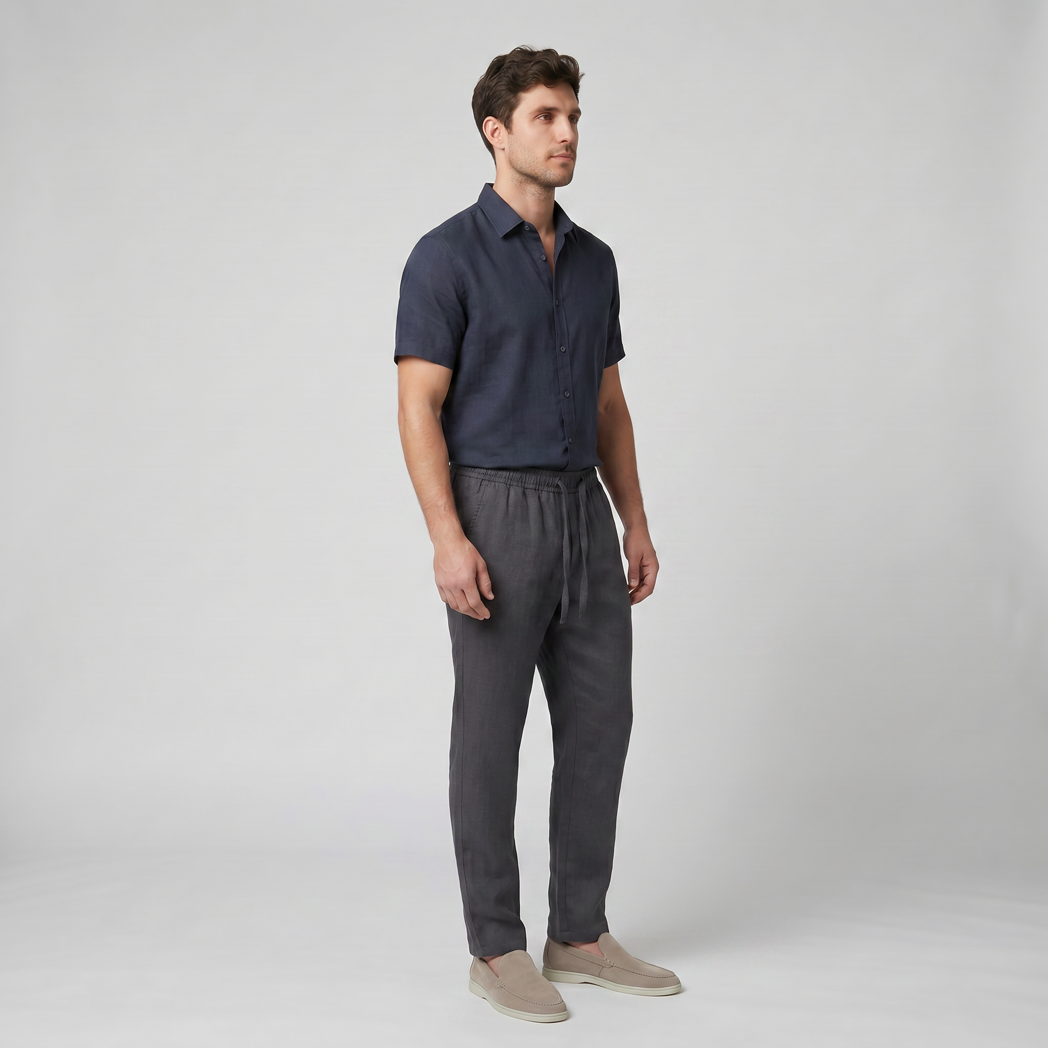 Men’s Slim-Fit Linen Drawstring Trousers | Celestiella