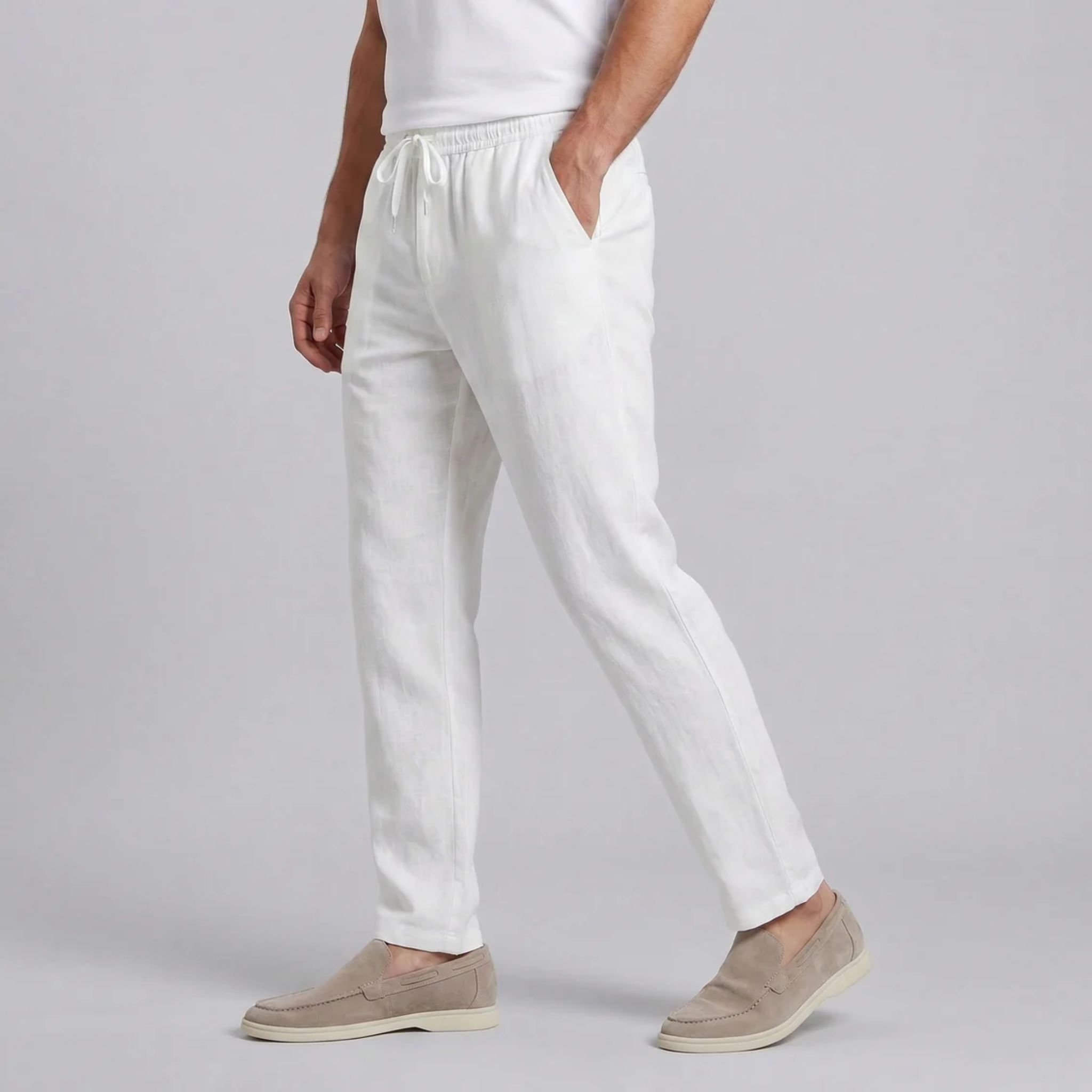 Men’s Slim-Fit Linen Drawstring Trousers | Celestiella