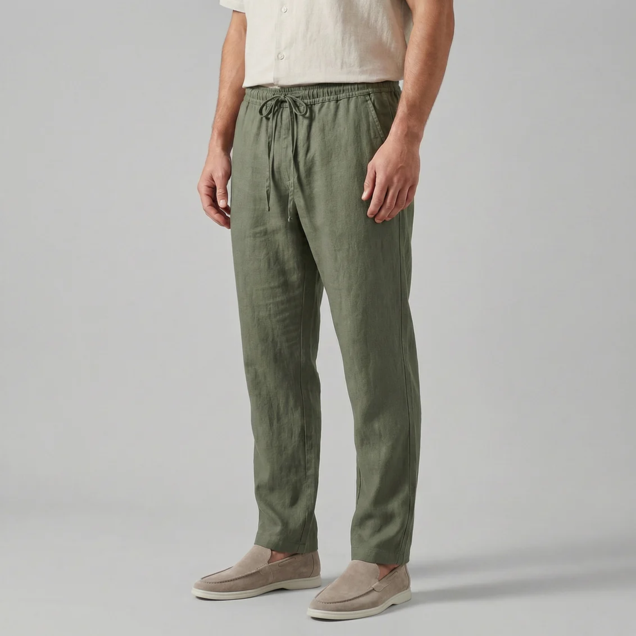 Men’s Slim-Fit Linen Drawstring Trousers | Celestiella