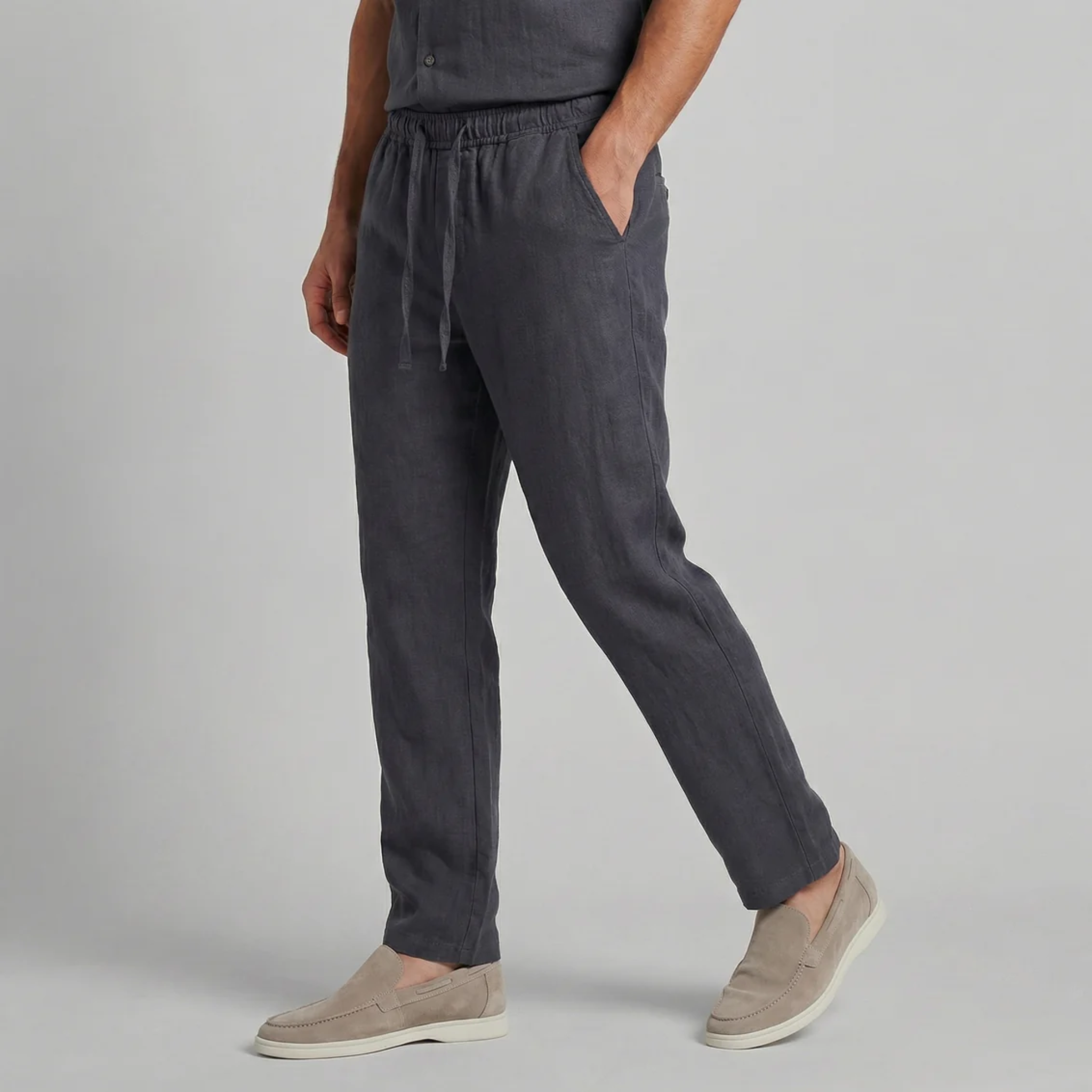 Men’s Slim-Fit Linen Drawstring Trousers | Celestiella