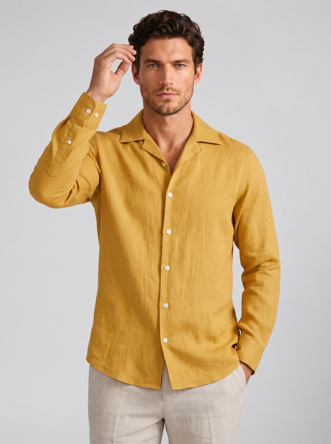 Men's Linen Shirt – Slim-Fit Long-Sleeve