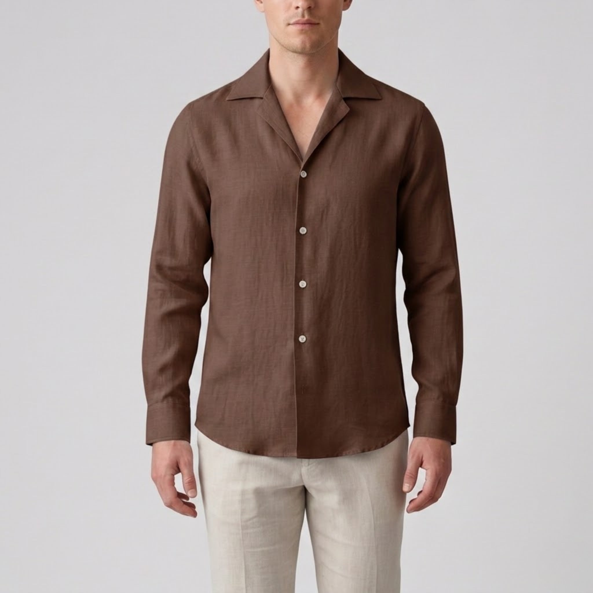 Men’s Slim-Fit Long-Sleeve Linen Shirt | Celestiella