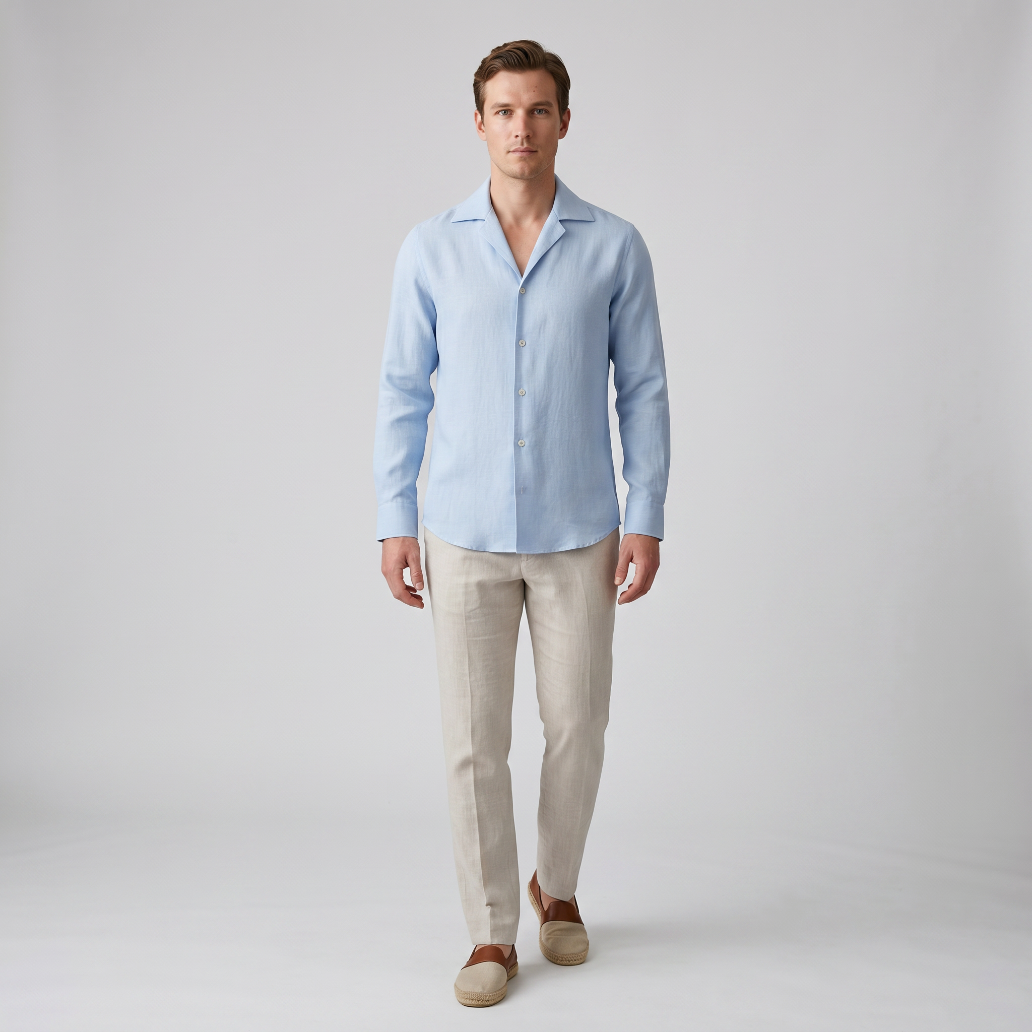 Men’s Slim-Fit Long-Sleeve Linen Shirt | Celestiella