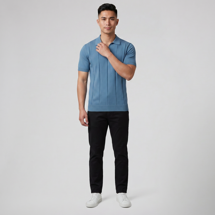 Men’s Slim-Fit Rib Knit Polo | Celestiella