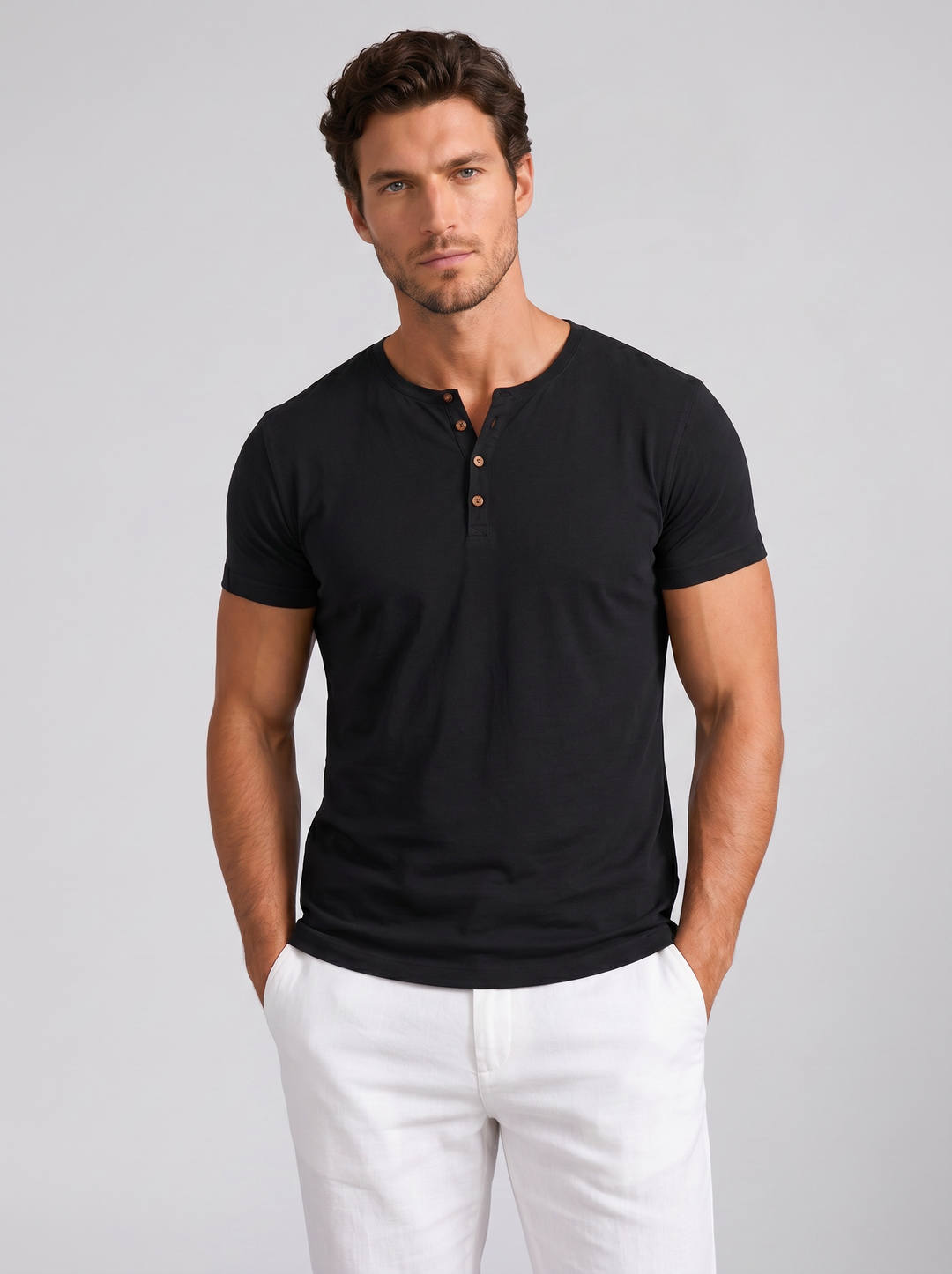 Men's Slim Fit Henley T-Shirt – Casual Button-Neck