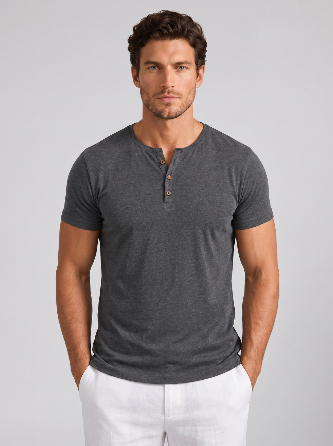Men's Slim Fit Henley T-Shirt – Casual Button-Neck