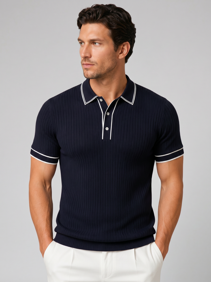 Men's Ribbed Knit Polo Shirt – Breathable Summer Fit