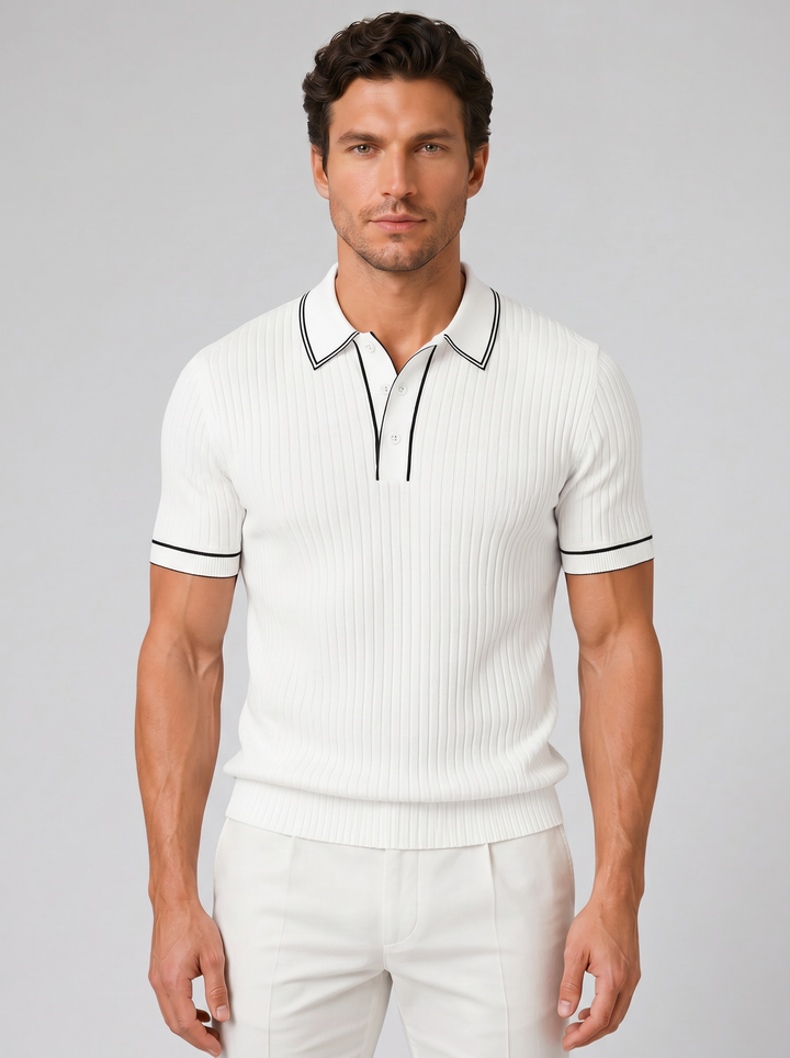 Men's Ribbed Knit Polo Shirt – Breathable Summer Fit