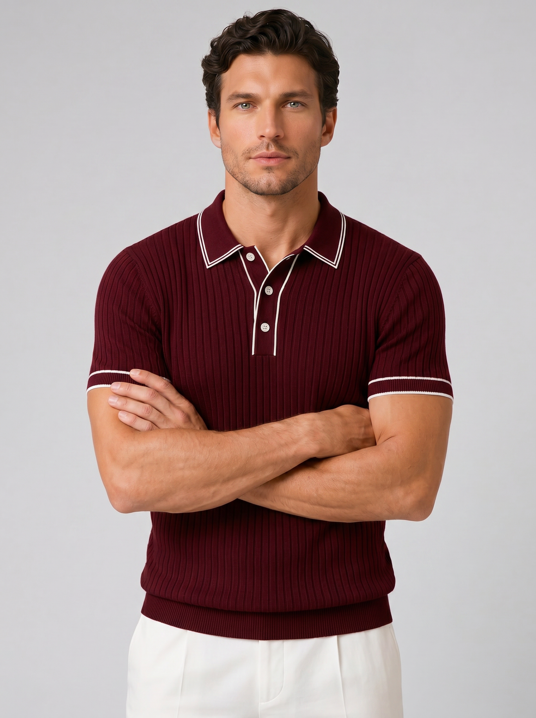 Men's Ribbed Knit Polo Shirt – Breathable Summer Fit