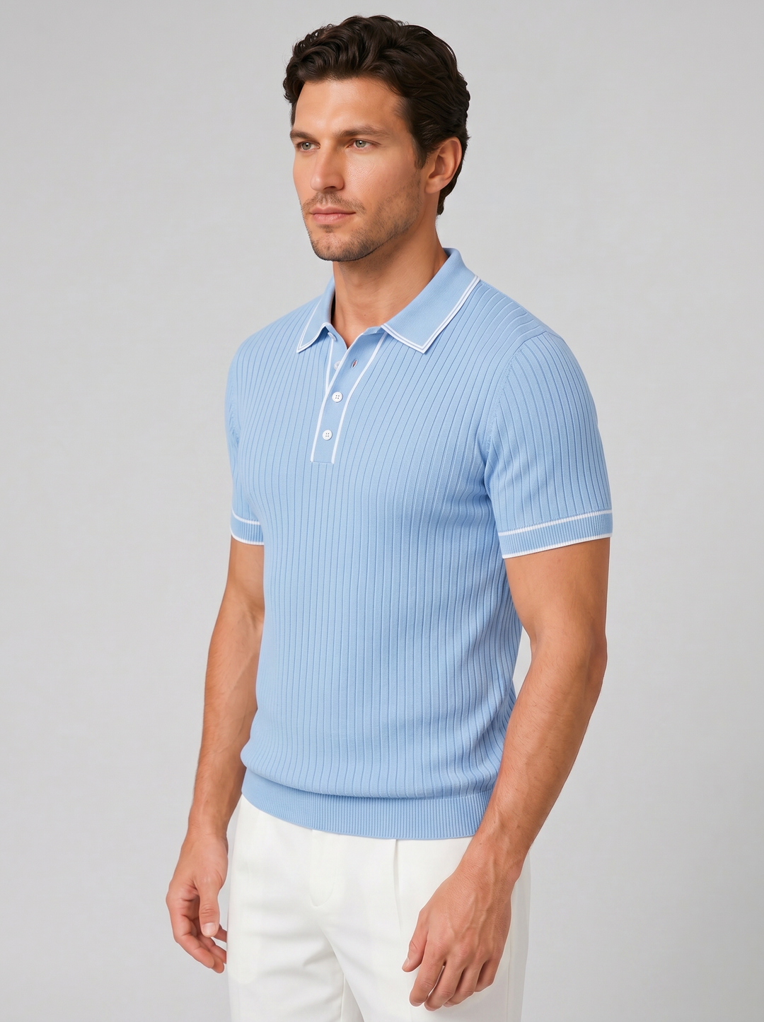 Men's Ribbed Knit Polo Shirt – Breathable Summer Fit
