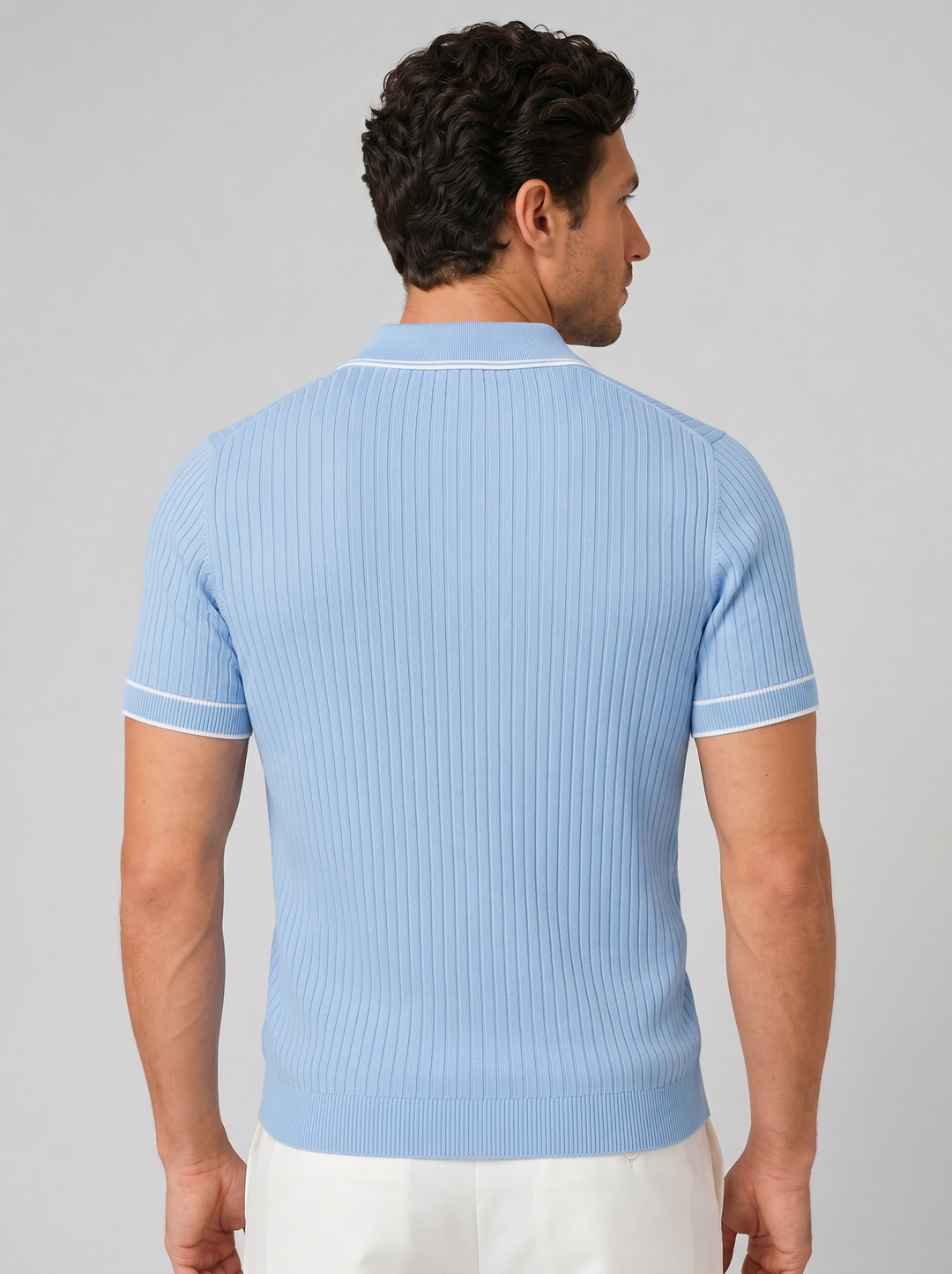 Men's Ribbed Knit Polo Shirt – Breathable Summer Fit