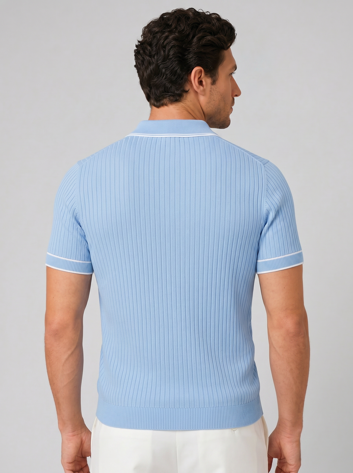 Men's Ribbed Knit Polo Shirt – Breathable Summer Fit