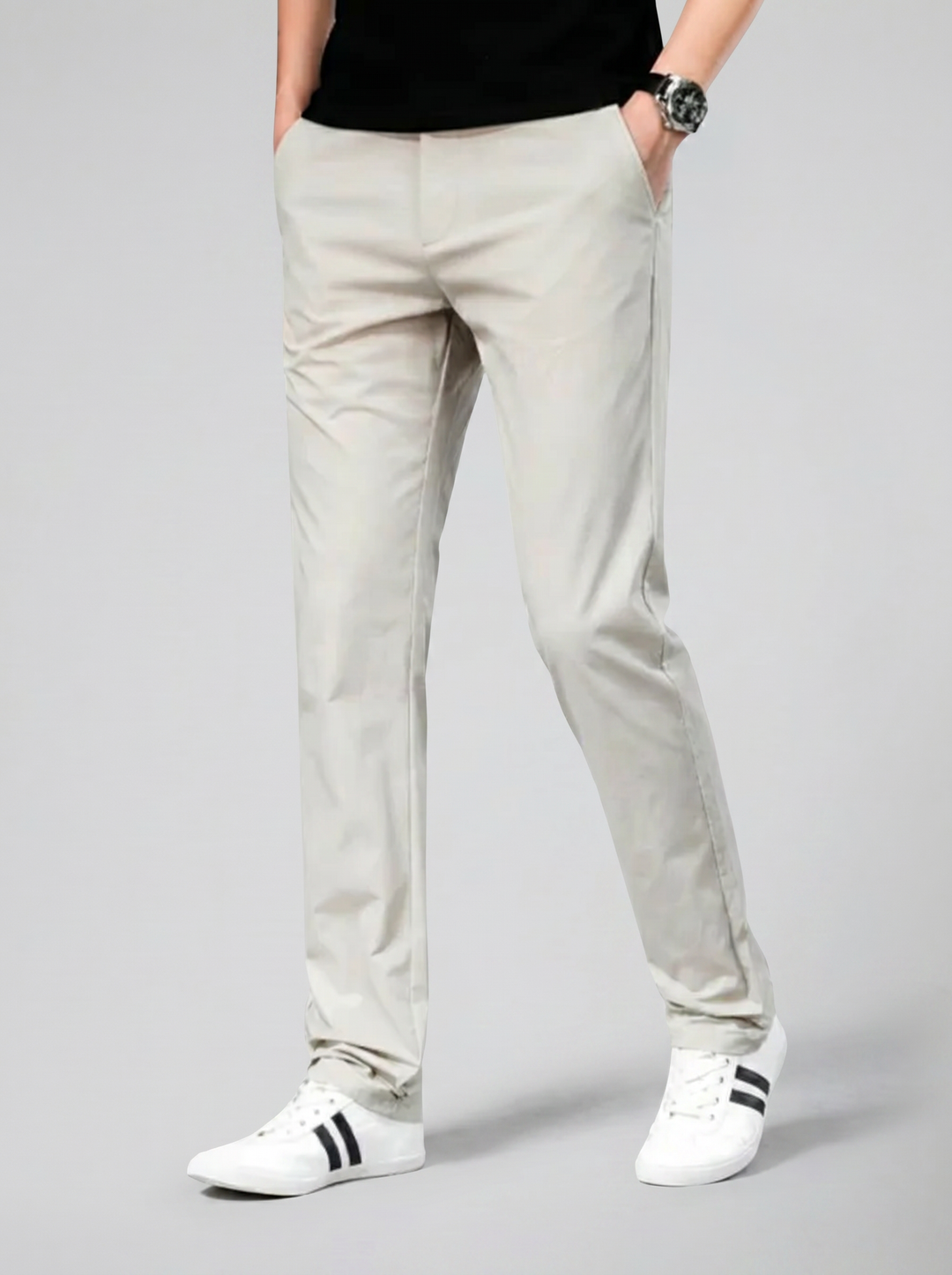 Men's Stretch Cotton Chino Trousers – Slim Flexible Everyday Fit