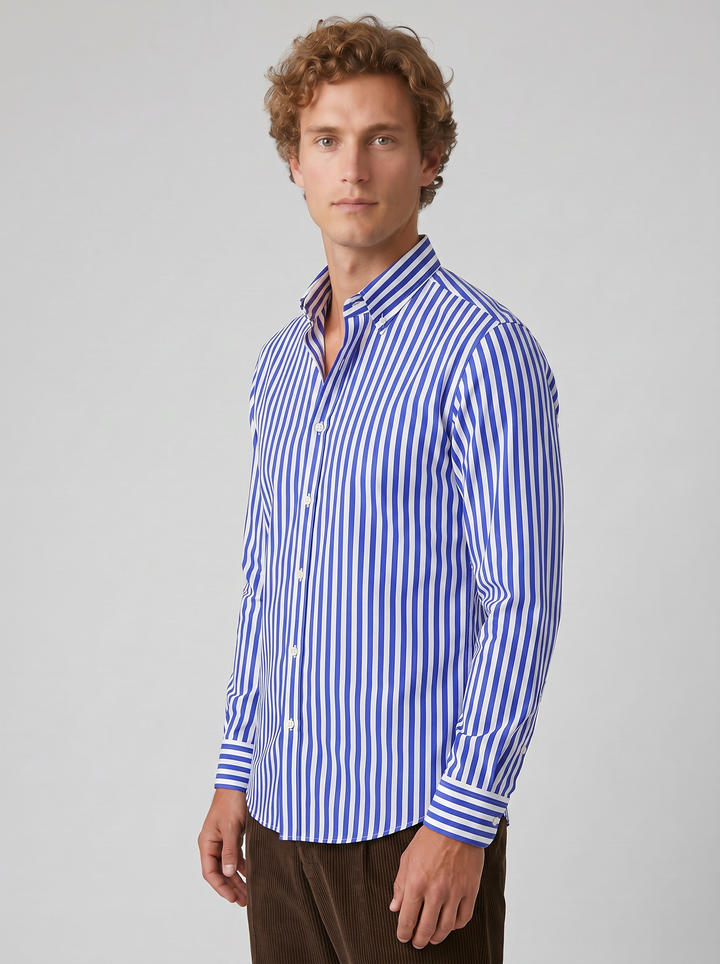 Men's Striped Long-Sleeve Shirt – Smart Casual Button-Up