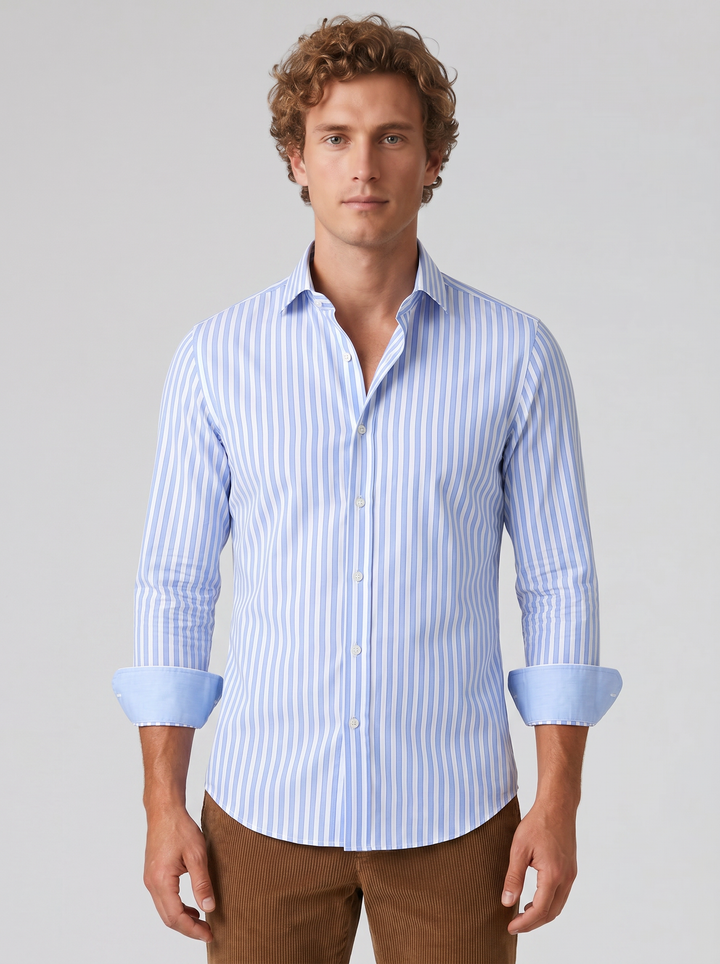 Men's Striped Long-Sleeve Shirt – Smart Casual Button-Up