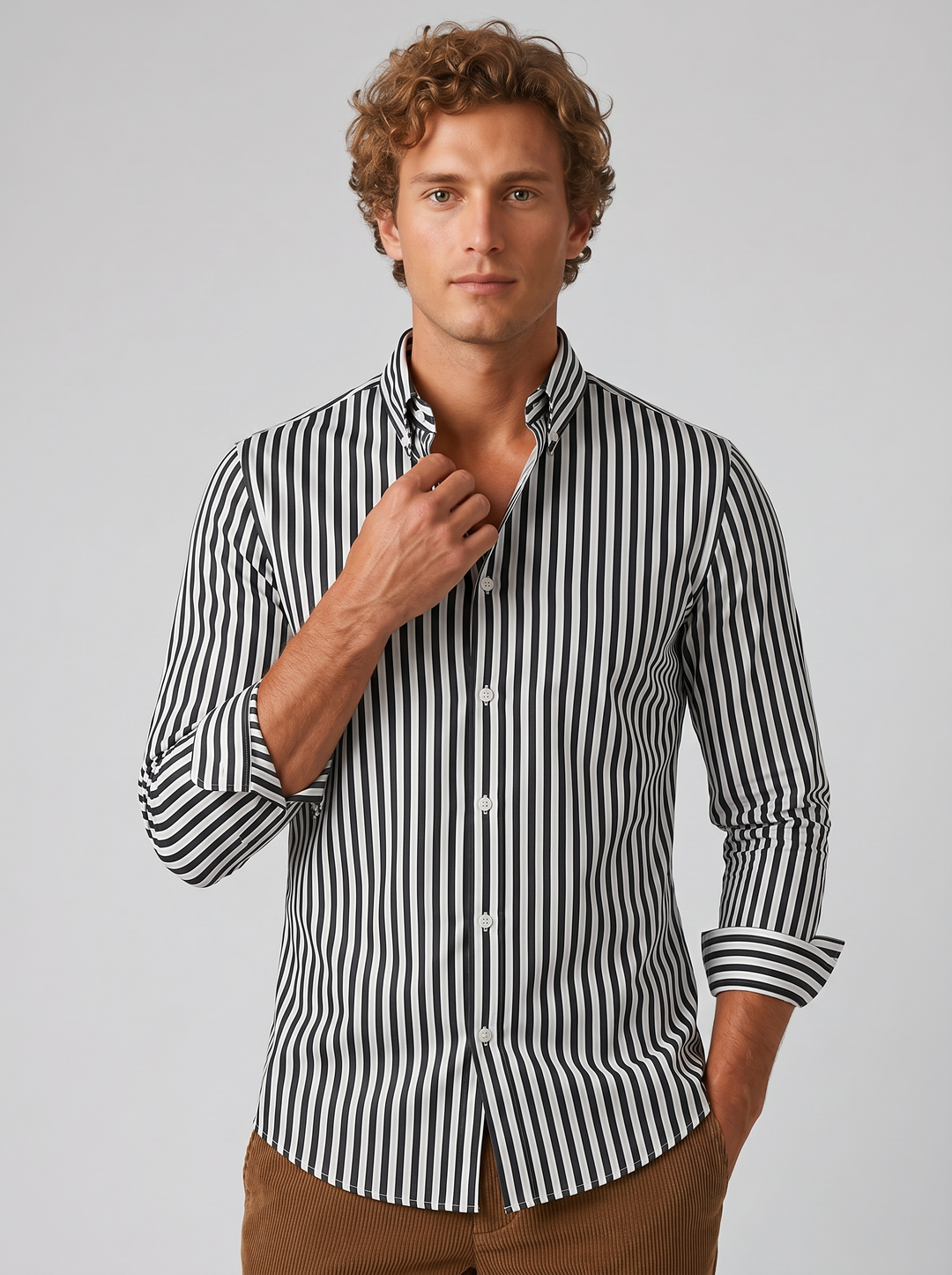 Men's Striped Long-Sleeve Shirt – Smart Casual Button-Up