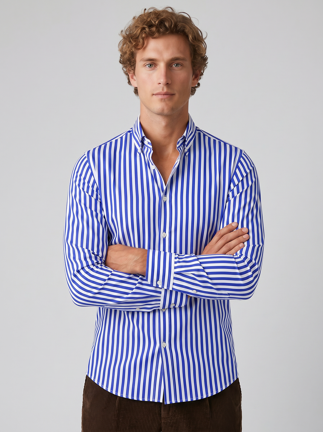 Men's striped long-sleeve shirt, blue and white