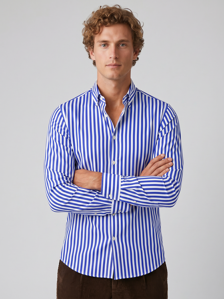 Men's striped long-sleeve shirt, blue and white