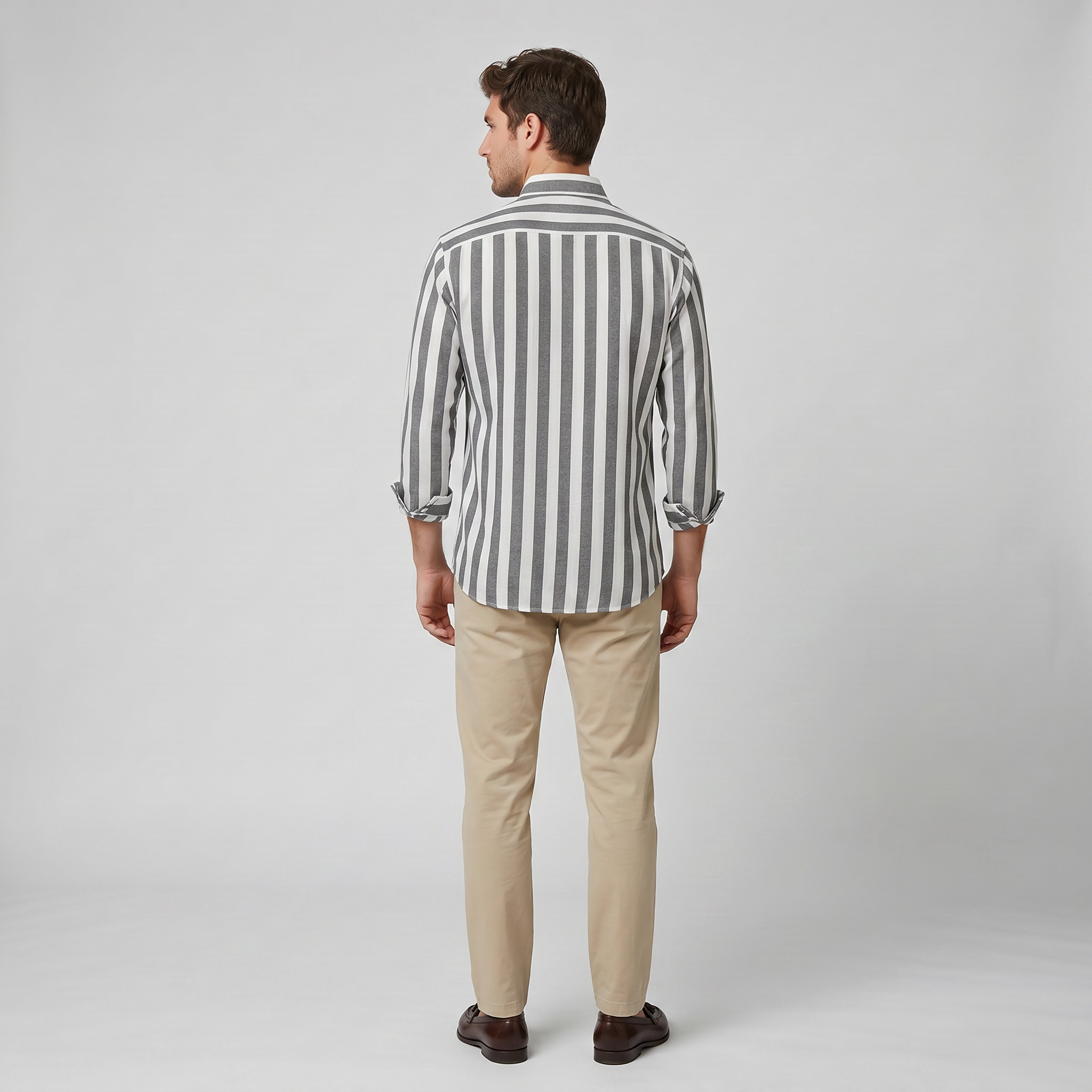 Men’s Striped Polyester Long Sleeve Button-Down Shirt | Celestiella