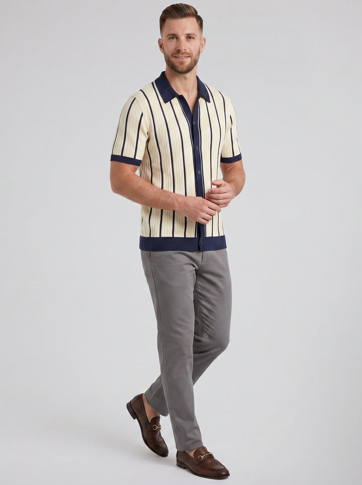 Men's Polo Shirt – Striped Rib Knit