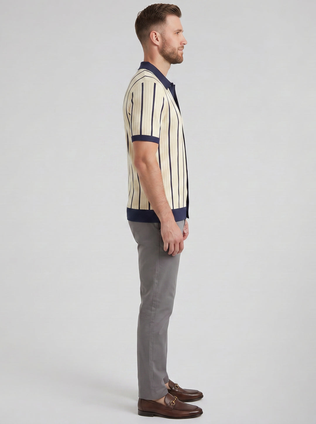 Men's Polo Shirt – Striped Rib Knit