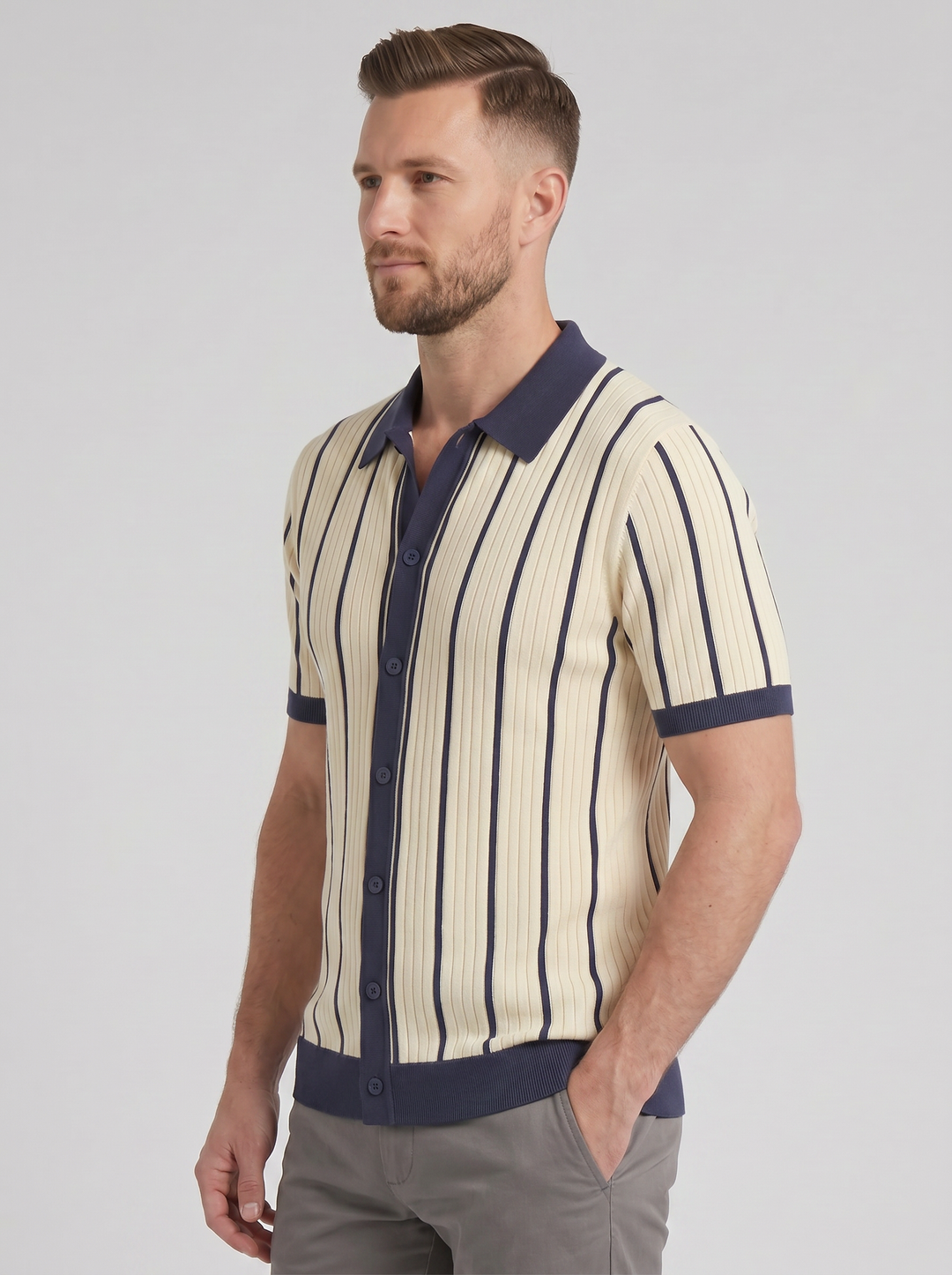 Men's Polo Shirt – Striped Rib Knit