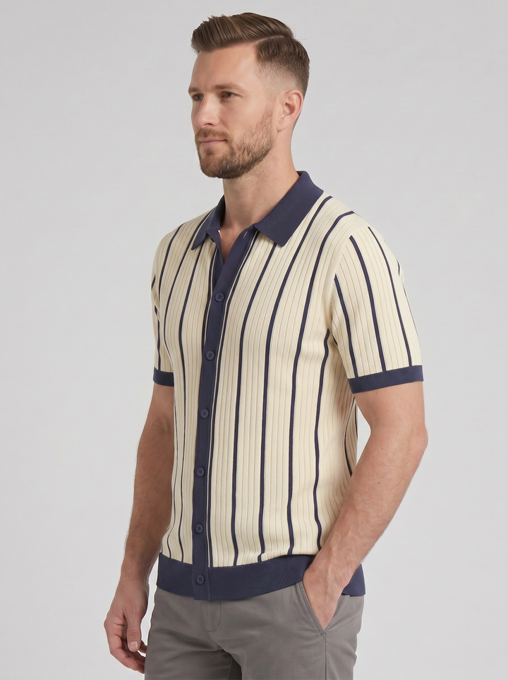 Men's Polo Shirt – Striped Rib Knit
