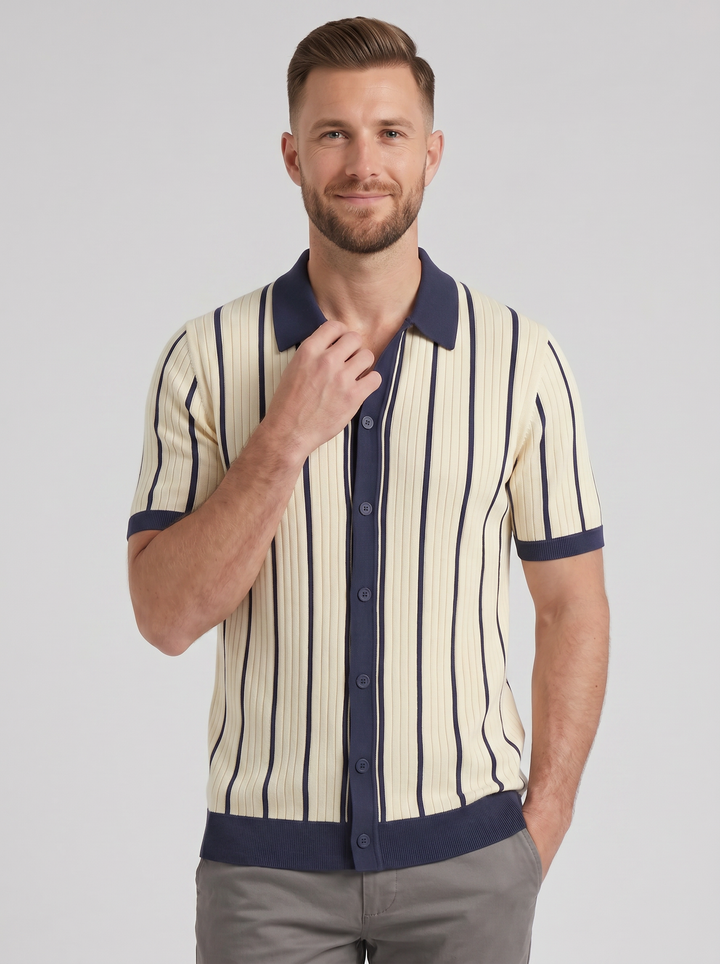 Men's Polo Shirt – Striped Rib Knit