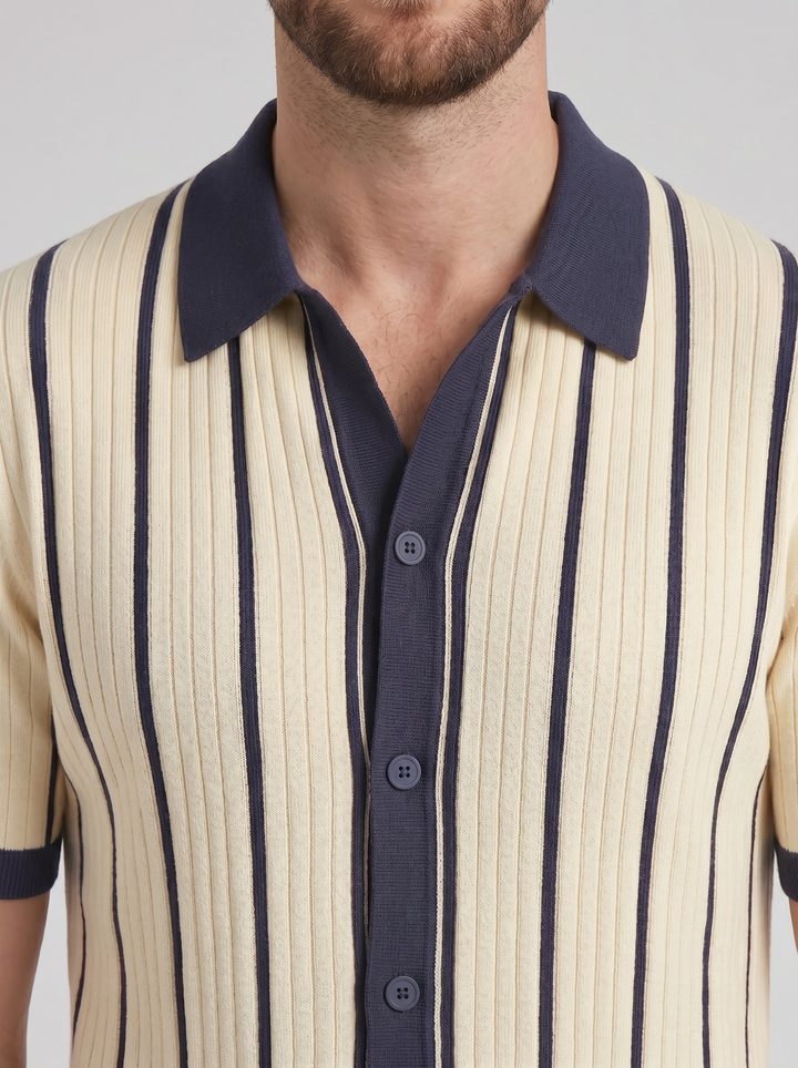 Men's Polo Shirt – Striped Rib Knit