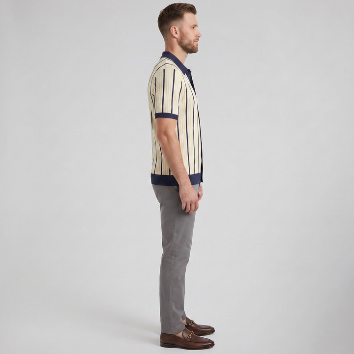 Men’s Striped Rib Knit Polo | Celestiella