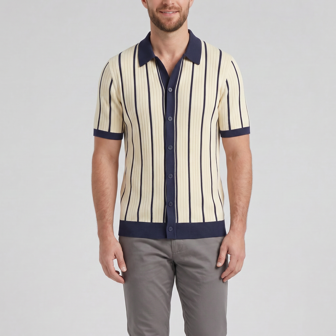 Men’s Striped Rib Knit Polo | Celestiella