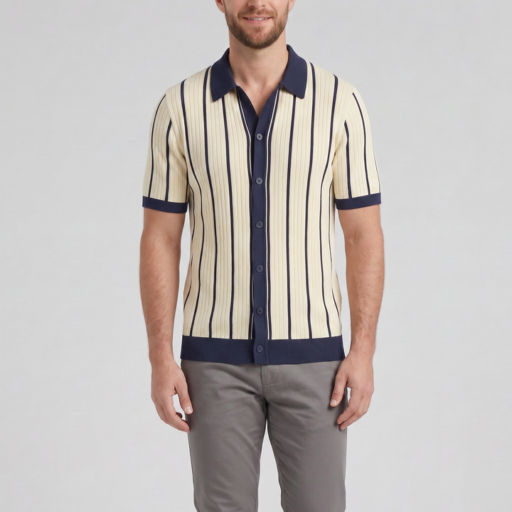 Men’s Striped Rib Knit Polo | Celestiella