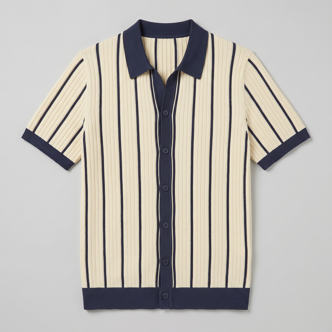 Men’s Striped Rib Knit Polo | Celestiella