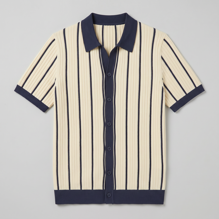 Men’s Striped Rib Knit Polo | Celestiella