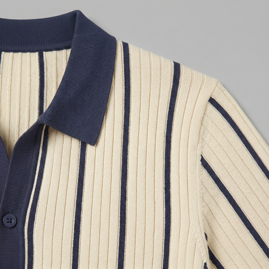 Men’s Striped Rib Knit Polo | Celestiella