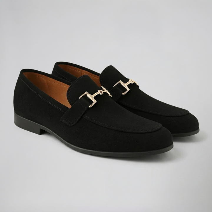 Men’s Suede Gold Detail Loafers | Celestiella