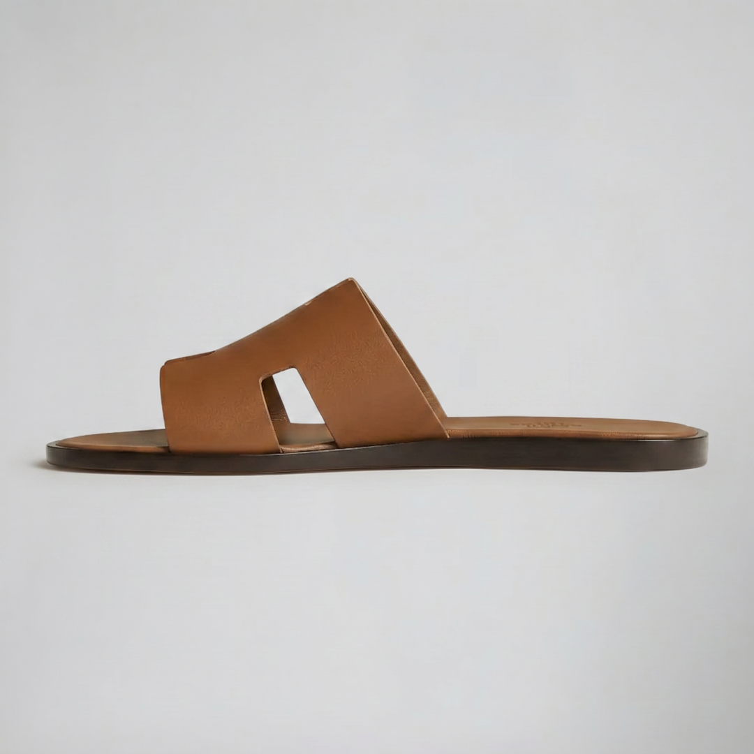 Men's Tan H-Cut Out Slide Sandals – Relaxed Smart Summer Comfort