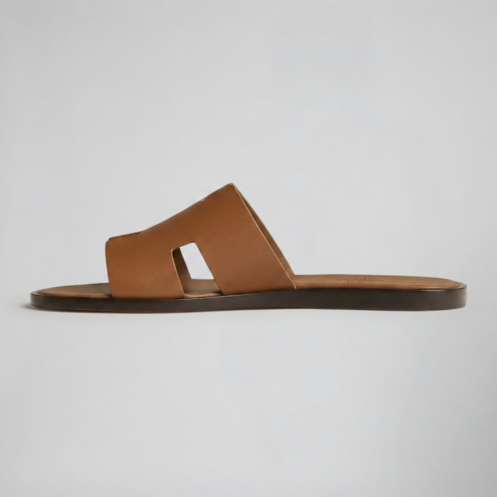 Men's Tan H-Cut Out Slide Sandals – Relaxed Smart Summer Comfort