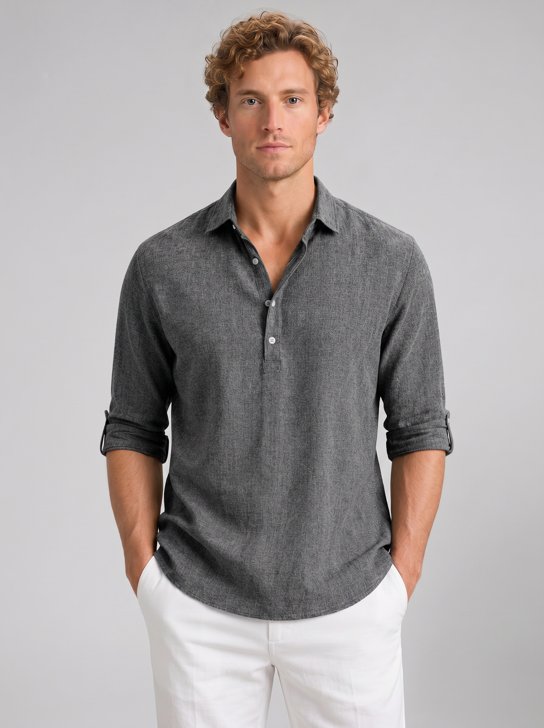 Men's Linen-Look Shirt – Long-Sleeve